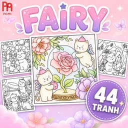 Set 44 tranh tô màu Fairy Động Vật dễ thương - nét to dễ tô phù hợp trẻ em, người lớn giảm stress - POMI 1