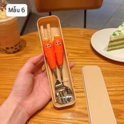 Bộ Thìa Dĩa Đũa Tập Ăn Cho Bé Inox Cao Cấp Họa Tiết Rau Củ Hoạt Hình Đáng yêu (Kèm Hộp Đựng) (aty) 4