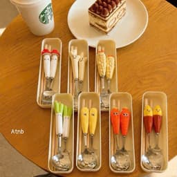 Bộ Thìa Dĩa Đũa Tập Ăn Cho Bé Inox Cao Cấp Họa Tiết Rau Củ Hoạt Hình Đáng yêu (Kèm Hộp Đựng) (aty) 1