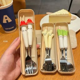 Bộ Thìa Dĩa Đũa Tập Ăn Cho Bé Inox Cao Cấp Họa Tiết Rau Củ Hoạt Hình Đáng yêu (Kèm Hộp Đựng) (aty) 8