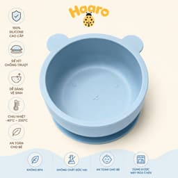 Chén/bát ăn dặm bằng silicon hình gấu có đế hít chống đổ cho bé 4