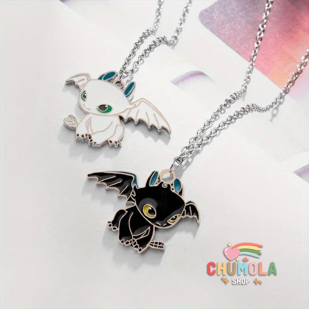 Vòng Cổ Toothless HOW TO TRAIN YOUR DRAGON - Dây Chuyền Cặp Đôi Rồng Trắng Đen Night Fury Light Fury Phong Cách Hàn Quốc