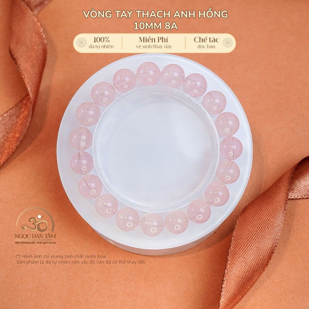 Ngọc Đan Tâm - Vòng Tay Thạch Anh Hồng 10mm 8A - Mệnh Hoả - Mệnh Thổ