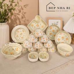 Bộ Bát Đĩa Gốm Sứ Hoa Cúc Vàng CƠ BẢN Dùng Cho Bữa Ăn Gia Đình, Quà Tặng Tân Gia Ý Nghĩa 4