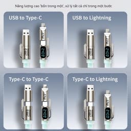 [Có Đèn Báo Công Suất] Dây Sạc Đa Năng 4in1 240W Bản Cao Cấp, Bọc Silicon Dẻo Không Đứt Gẫy,Có Đèn Báo Công Suất Đầu Vào 2
