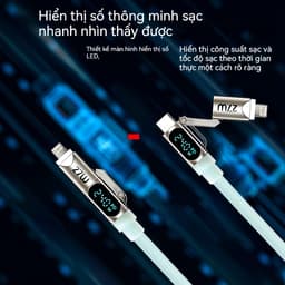 [Có Đèn Báo Công Suất] Dây Sạc Đa Năng 4in1 240W Bản Cao Cấp, Bọc Silicon Dẻo Không Đứt Gẫy,Có Đèn Báo Công Suất Đầu Vào 3