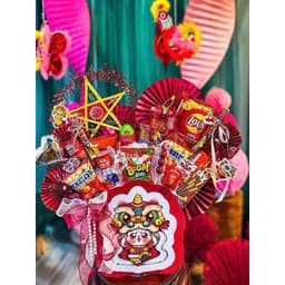 Combo 2 sét hộp trụ hình mặt lân, nhình hăng nga trang trí giỏ quà, decor tết trung thu. 1