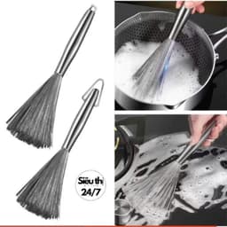 Chổi Cọ Nồi Cọ Chảo Inox 304/ Bàn Chải Chà Nồi Đánh Bóng Có Cán Cầm Không Rỉ Sét Đánh Vết Bẩn Tiện Lợi 3