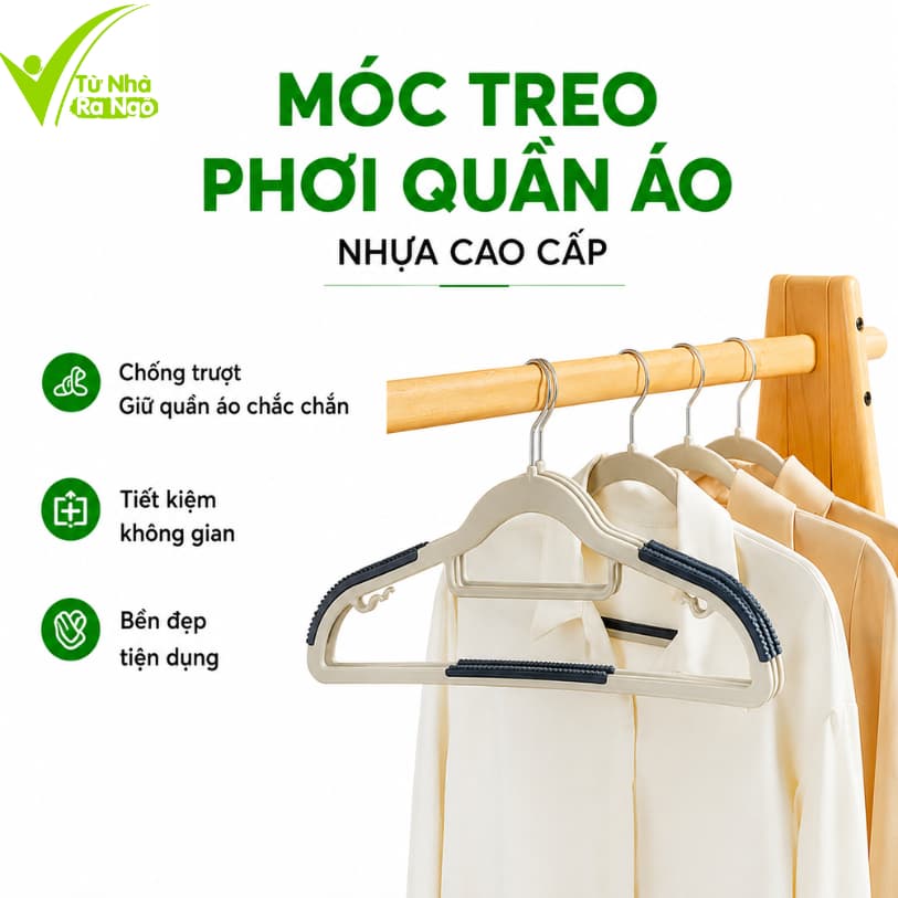 Móc Treo Phơi Quần Áo Nhựa Cao Cấp Chống Trượt GD194 - Bộ Móc Treo Quần Áo Nhựa Có Móc Phụ Hai Bên