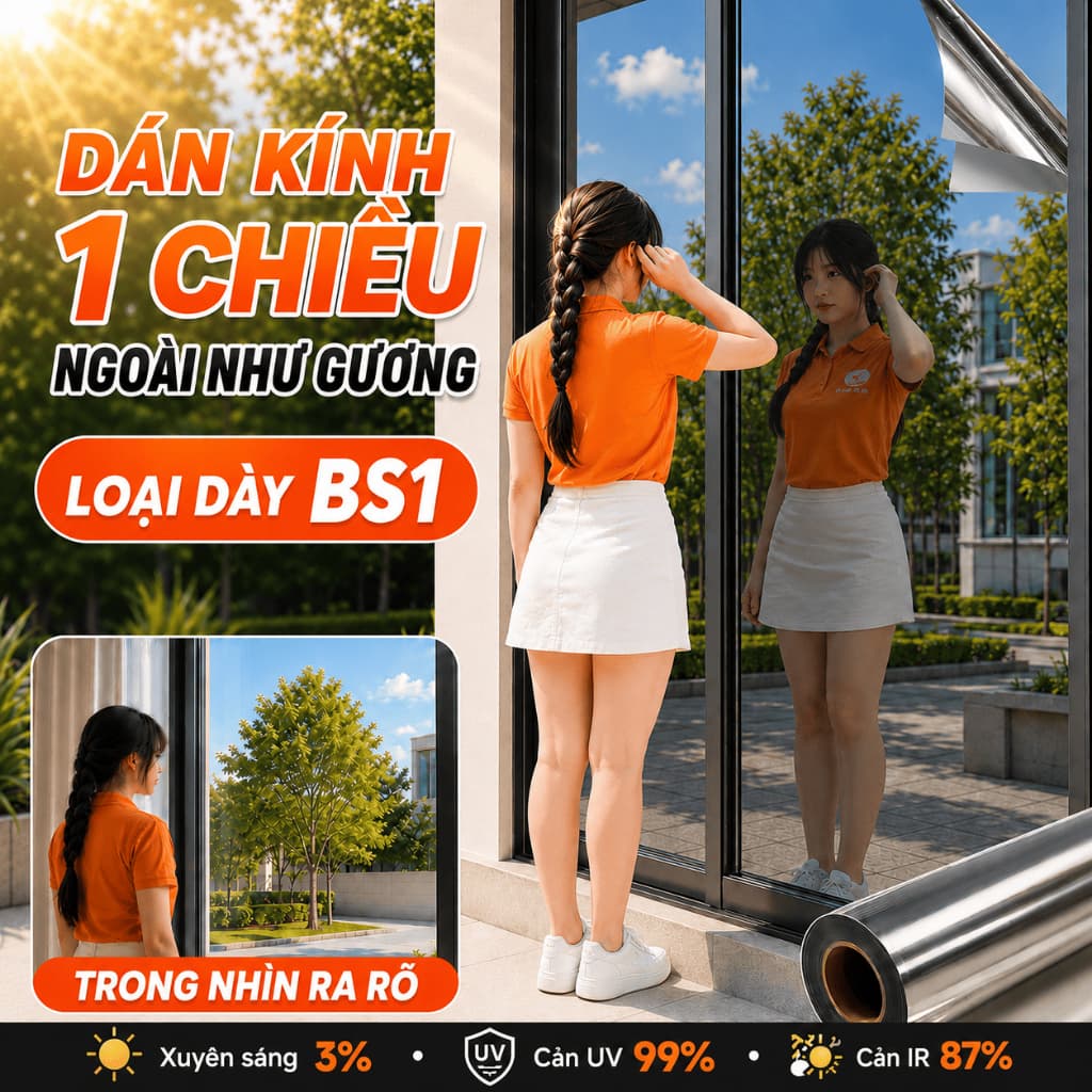 Giấy Dán Kính 1 Chiều, Decal Dán Kính Phản Quang Cho Cửa Kính Loại Dày (BS1)