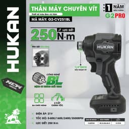 Máy chuyên vít búa HUKAN G2-CV251BL, Lực siết 250Nm, 4 tốc độ, 4 tính năng - Sử dụng Chân pin phổ thông 1