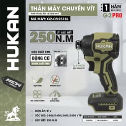 Máy chuyên vít búa HUKAN G2-CV251BL, Lực siết 250Nm, 4 tốc độ, 4 tính năng - Sử dụng Chân pin phổ thông 7