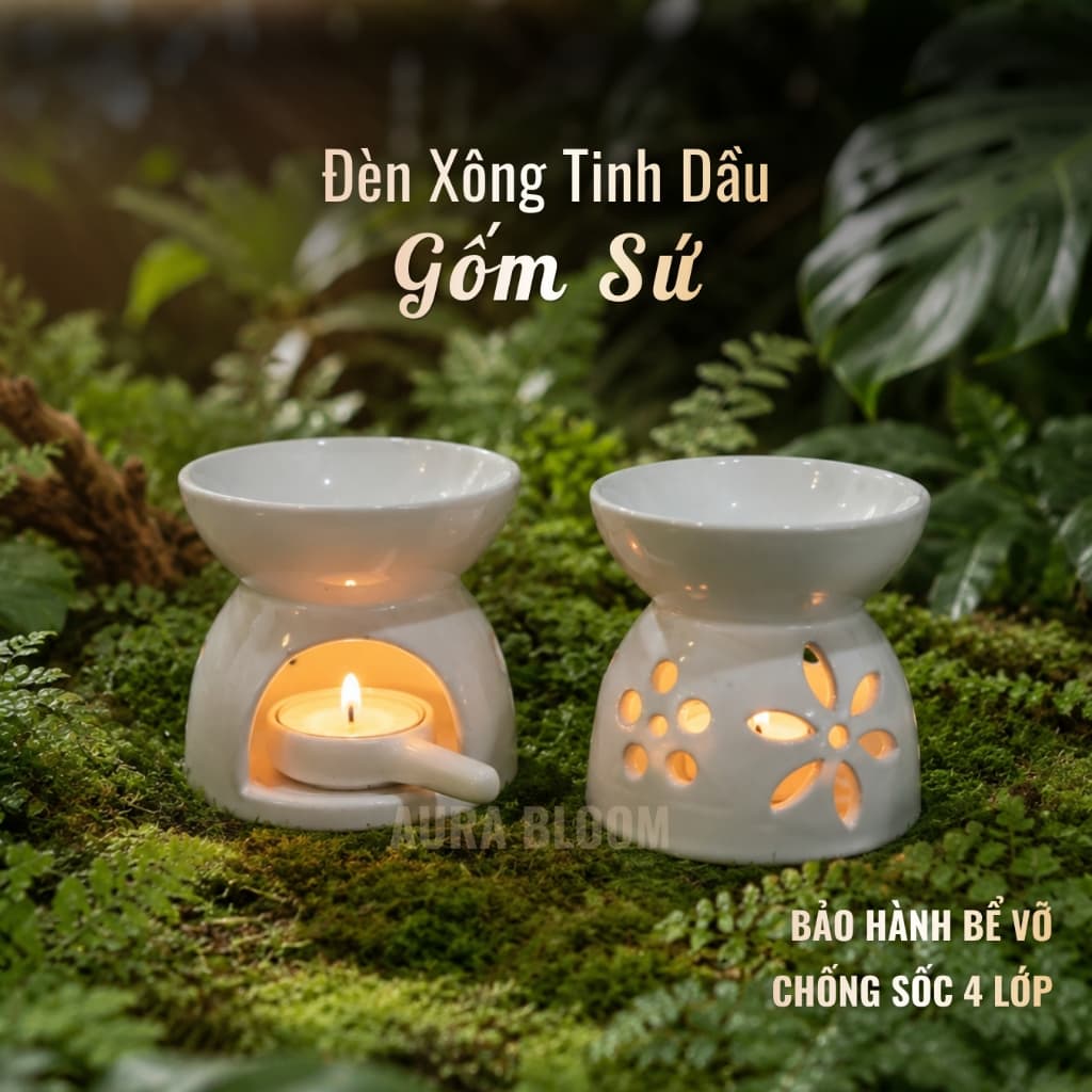 Đế Đốt Tinh Dầu Dùng Nến Aura Bloom | Đèn Xông Tinh Dầu Gốm Sứ Bát Tràng