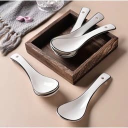 Combo 5 Thìa sứ Muỗng sứ trắng đơn giản dày dặn  ăn phở siêu đẹp hàng chuẩn gốm sứ - M71 1