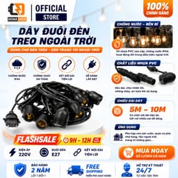Dây đuôi đèn LED ngoài trời chống nước 10m 15 đuôi 10m 20 đuôi kèm bóng kín nước 3W trang trí tùy chọn 1