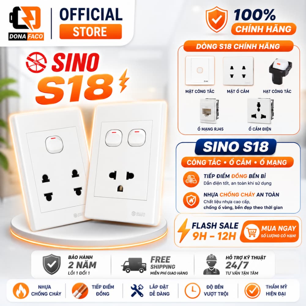 Ổ cắm Sino, hạt công tắc, ổ cắm, mặt ổ cắm, mặt công tắc sino, ổ mạng dòng s18 chính hãng