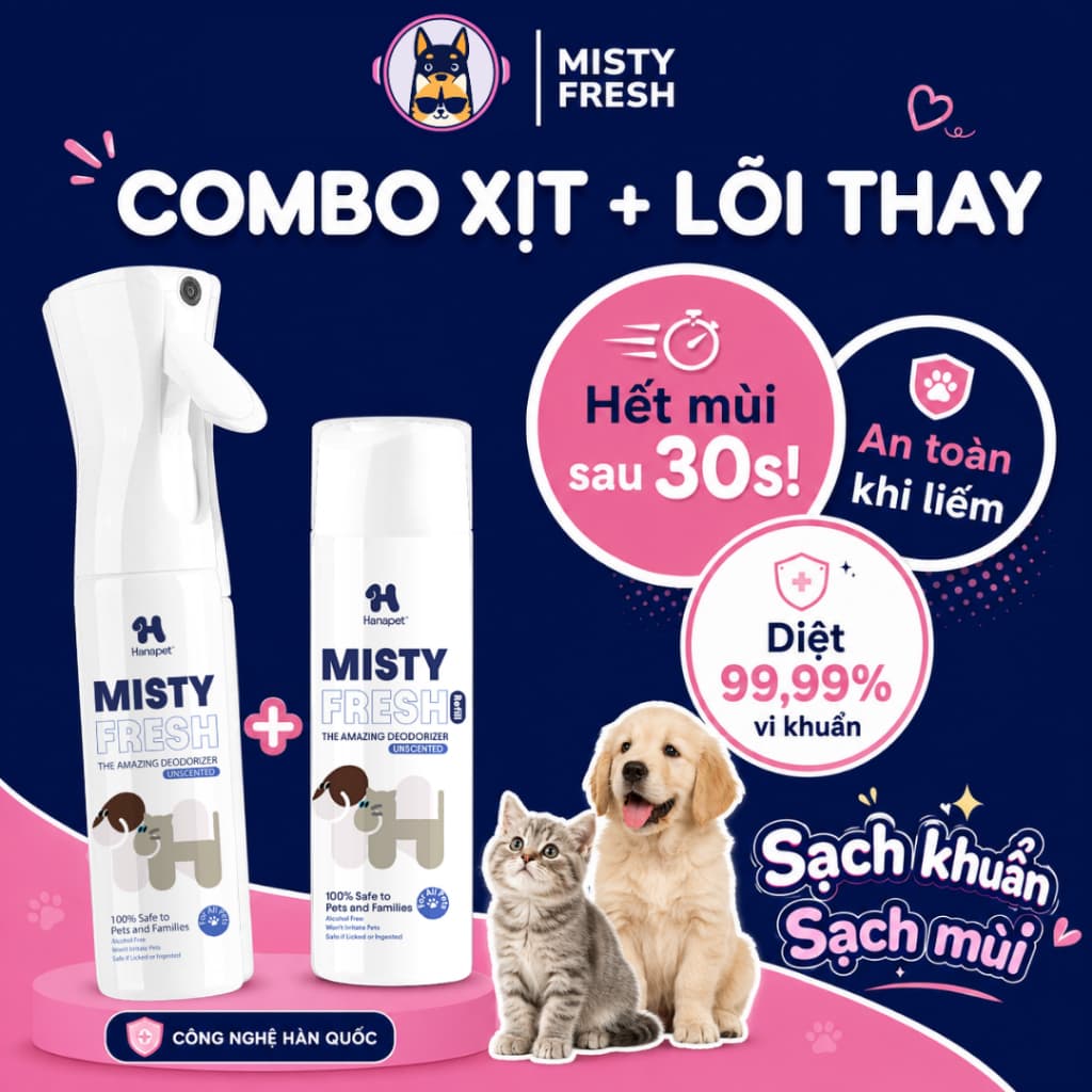 Combo xịt khử mùi chó mèo Misty Fresh và lõi thay 300ml từ Hàn Quốc - Méo Chò Uni
