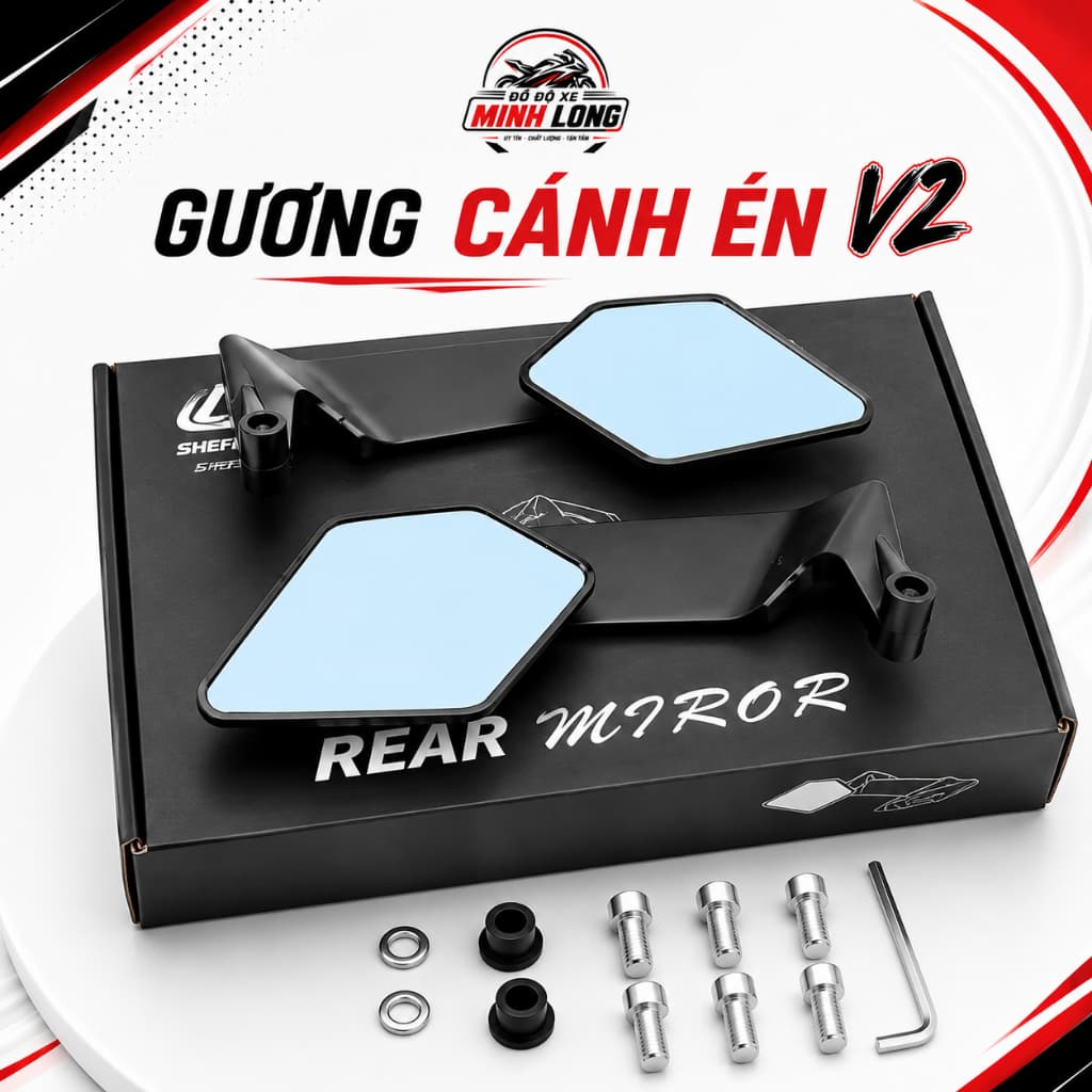 Gương cánh én v2 mặt kính xanh chống chói, gương chiếu hậu góc nhìn rộng siêu cao cấp