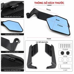 Gương cánh én v2 mặt kính xanh chống chói, gương chiếu hậu góc nhìn rộng siêu cao cấp 5