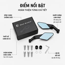 Gương cánh én v2 mặt kính xanh chống chói, gương chiếu hậu góc nhìn rộng siêu cao cấp 8
