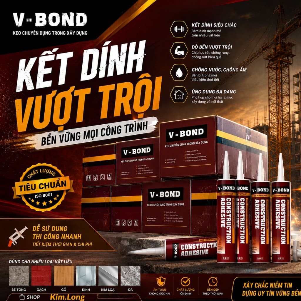 Sỉ keo V-Bond đa năng cho dán PVC, nhựa, nano, phào chỉ, nhôm, Alu, gạch, gỗ, inox, gương.