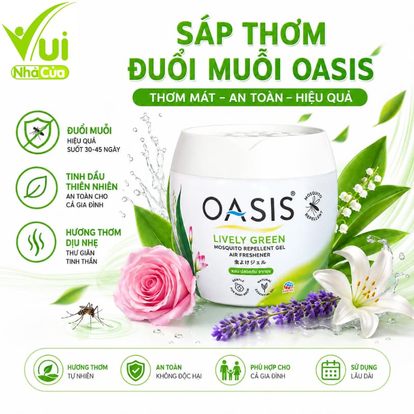 Sáp Thơm Đuổi Muỗi Oasis Khử Mùi Hôi Phòng GD22 - Lọ Sáp Thơm Phòng Đuổi Muỗi Khử Mùi Phòng