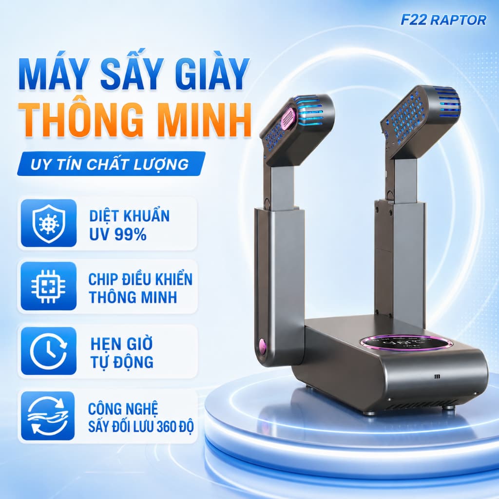 Máy Sấy Giày Khử Mùi Diệt Khuẩn Tia UV Thông Minh - Máy Sấy Khô Giày 48 Độ C Hẹn Giờ Tự Động Cao Cấp
