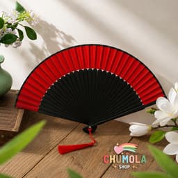Quạt cổ trang dây tuyến ĐỎ ĐEN TRƠN M65 quạt cầm tay cosplay ngày Tết 1