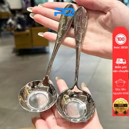 Thìa lọc hạt chanh đầu tròn cán khắc Oyatton inox 18/10 vớt váng bọt đúc liền nguyên khối 1