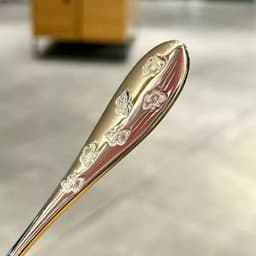 Thìa lọc hạt chanh đầu tròn cán khắc Oyatton inox 18/10 vớt váng bọt đúc liền nguyên khối 4