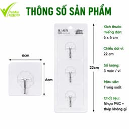 Vỉ 3 Móc Dán Tường Trong Suốt Treo Đồ Nhà Bếp GD293 - Miếng Dán Tường Treo Quần Áo Mũ Chịu Lực 6