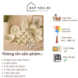 Bộ Bát Đĩa Gốm Sứ Họa Tiết Hoa Dành Dành CAO CẤP Dùng Cho Gia Đình, Quà Tặng Tân Gia Ý Nghĩa 3