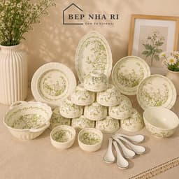 Bộ Bát Đĩa Gốm Sứ Họa Tiết Hoa Dành Dành CAO CẤP Dùng Cho Gia Đình, Quà Tặng Tân Gia Ý Nghĩa 4