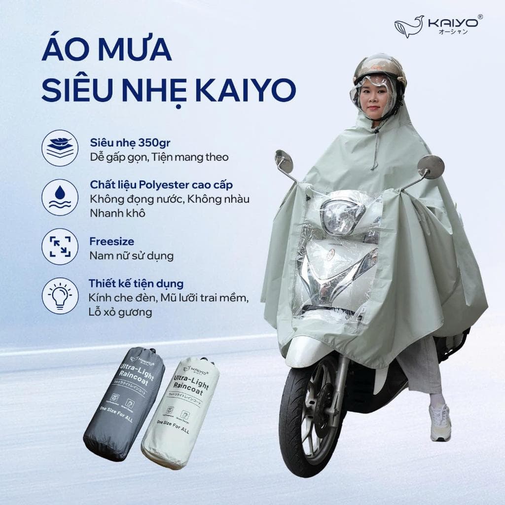 Áo mưa siêu nhẹ cao cấp KAIYO chất liệu Polyester chống nước tuyệt đối