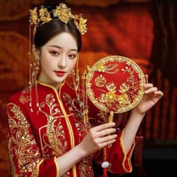 Quạt tròn cô dâu phụ kiện cầm tay chụp ảnh cổ trang đám cưới sang trọng 5