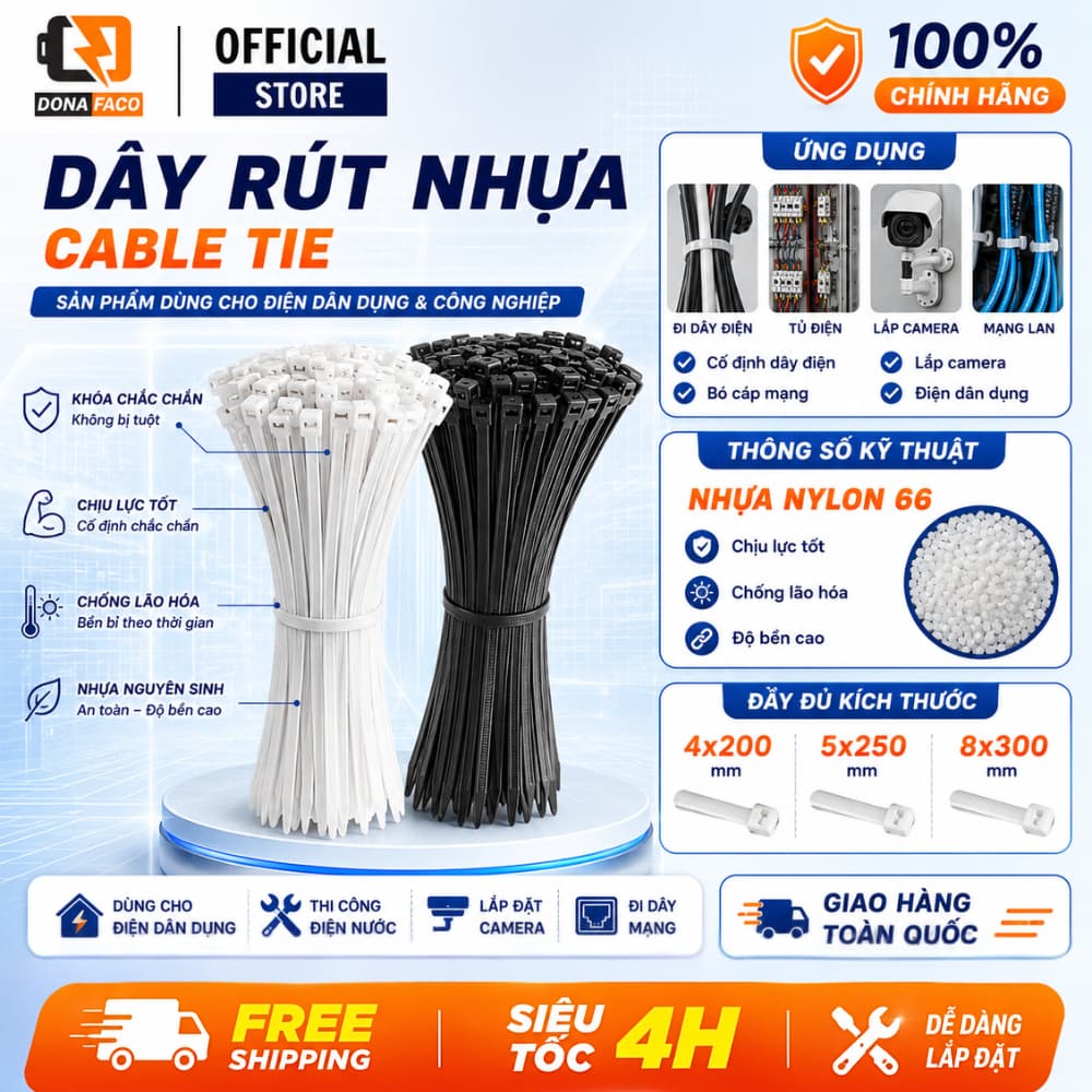 Dây rút nhựa dây thít nhựa màu trắng đen đủ size nhiều kích cỡ siêu bền