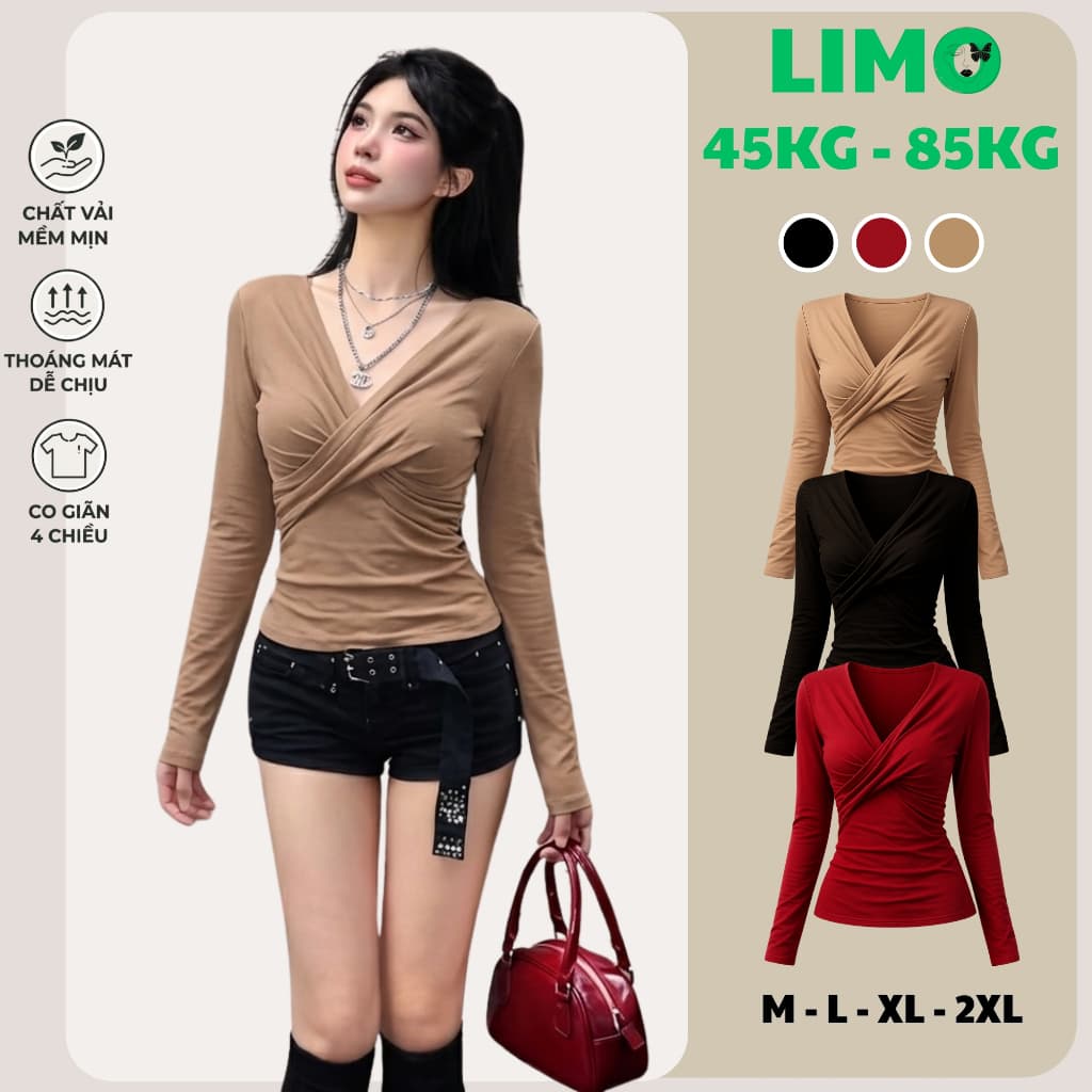Áo Thun Nữ Bigsize Tay Dài Nhũ Kim Tuyến Xoắn Ngực Ôm Body Đẹp Dễ Thương LiMo MS025