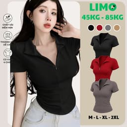 [Có Bigsize 45-85kg] Áo Thun Có Khóa Kéo Nữ Tay Ngắn Ôm Body Áo Polo Dây Kéo Form Ôm Dáng LiMo MS270 1