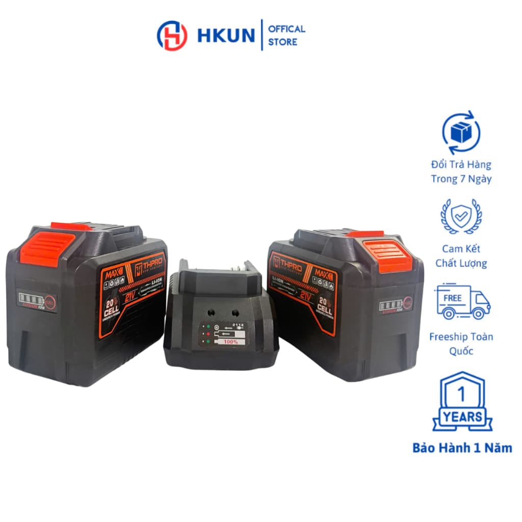 (Combo 2 Pin 20 Cell Tặng 1 Sạc) - Pin 20Cell THPRO Đèn Báo Dung Lượng Pin Chân Pin Phổ Thông m21-4cm