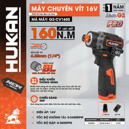 Máy Chuyên Vít Búa Thế Hệ Mới HUKAN G2-CV160S, Lực 160Nm, Tính Năng Xung Mồi, Tự Dừng Khi Tháo Vít 1
