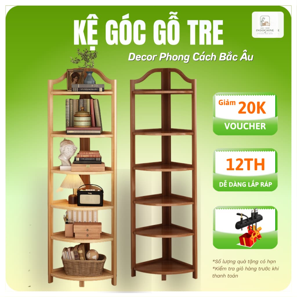 Kệ Góc Gỗ Tre 5 Tầng Đa Năng - Kệ Góc Phòng Khách, Kệ Trang Trí Góc Tường Cao Cấp