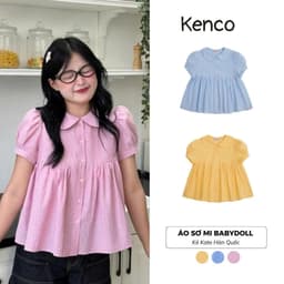 [Peinn] Áo Sơ Mi Babydoll Kẻ Kate Hàn Quốc Sunny Top  Tay Bồng Dễ Thương Mùa Hè AMN015 1