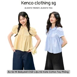 [Peinn] Áo Sơ Mi Babydoll Kẻ Kate Hàn Quốc Sunny Top  Tay Bồng Dễ Thương Mùa Hè AMN015 4