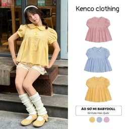 [Peinn] Áo Sơ Mi Babydoll Kẻ Kate Hàn Quốc Sunny Top  Tay Bồng Dễ Thương Mùa Hè AMN015 3