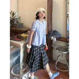 [Peinn] Áo Sơ Mi Babydoll Kẻ Kate Hàn Quốc Sunny Top  Tay Bồng Dễ Thương Mùa Hè AMN015 7