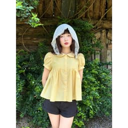 [Peinn] Áo Sơ Mi Babydoll Kẻ Kate Hàn Quốc Sunny Top  Tay Bồng Dễ Thương Mùa Hè AMN015 6