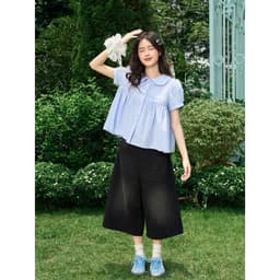 [Peinn] Áo Sơ Mi Babydoll Kẻ Kate Hàn Quốc Sunny Top  Tay Bồng Dễ Thương Mùa Hè AMN015 5