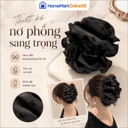 Kẹp tóc càng cua nơ đen bản lớn 13cm cao cấp, thiết kế họa tiết bong bóng nổi bật giúp giữ tóc cực chắc chắn(giadungtranlinh) 2