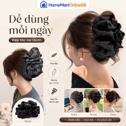 Kẹp tóc càng cua nơ đen bản lớn 13cm cao cấp, thiết kế họa tiết bong bóng nổi bật giúp giữ tóc cực chắc chắn(giadungtranlinh) 5