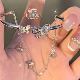 Vòng Tay Titan Nữ Hình Bướm Trái Tim Chữ Phúc - Lắc Tay Kiềng Cứng Thời Trang Thả Charm Điều Chỉnh Size 3